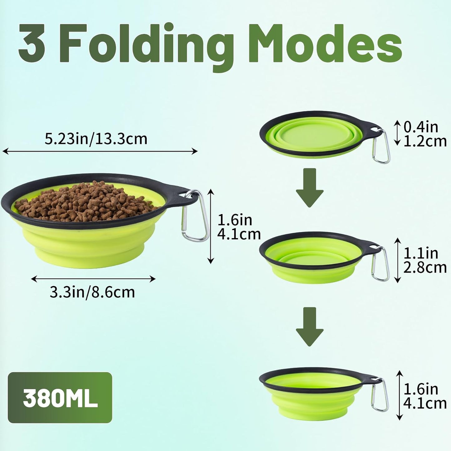 Dog Bowls Collapsible Pet Travel Feeder, 2Pack Integrated Molded Reinforced Rim Cat Water Dish Lightweight Foldable Food Dispenser for Pets Walking Parking Camping,Green and Blue,Small