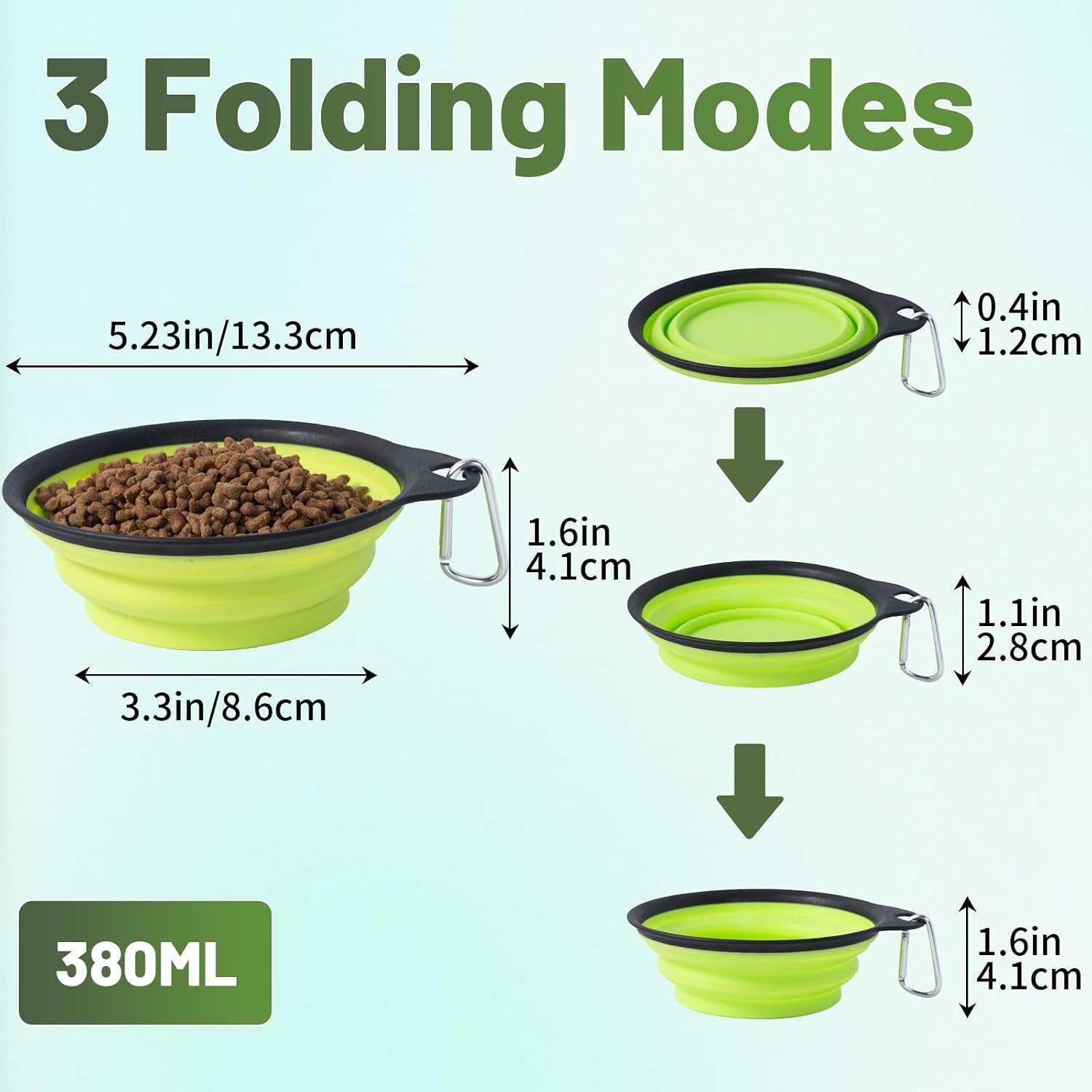 Dog Bowls Collapsible Pet Travel Feeder, 2Pack Integrated Molded Reinforced Rim Cat Water Dish Lightweight Foldable Food Dispenser for Pets Walking Parking Camping,Green and Blue,Small