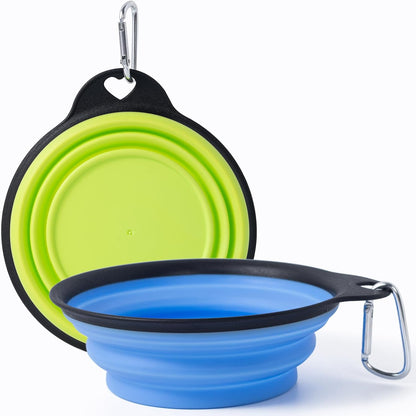 Dog Bowls Collapsible Pet Travel Feeder, 2Pack Integrated Molded Reinforced Rim Cat Water Dish Lightweight Foldable Food Dispenser for Pets Walking Parking Camping,Green and Blue,Small
