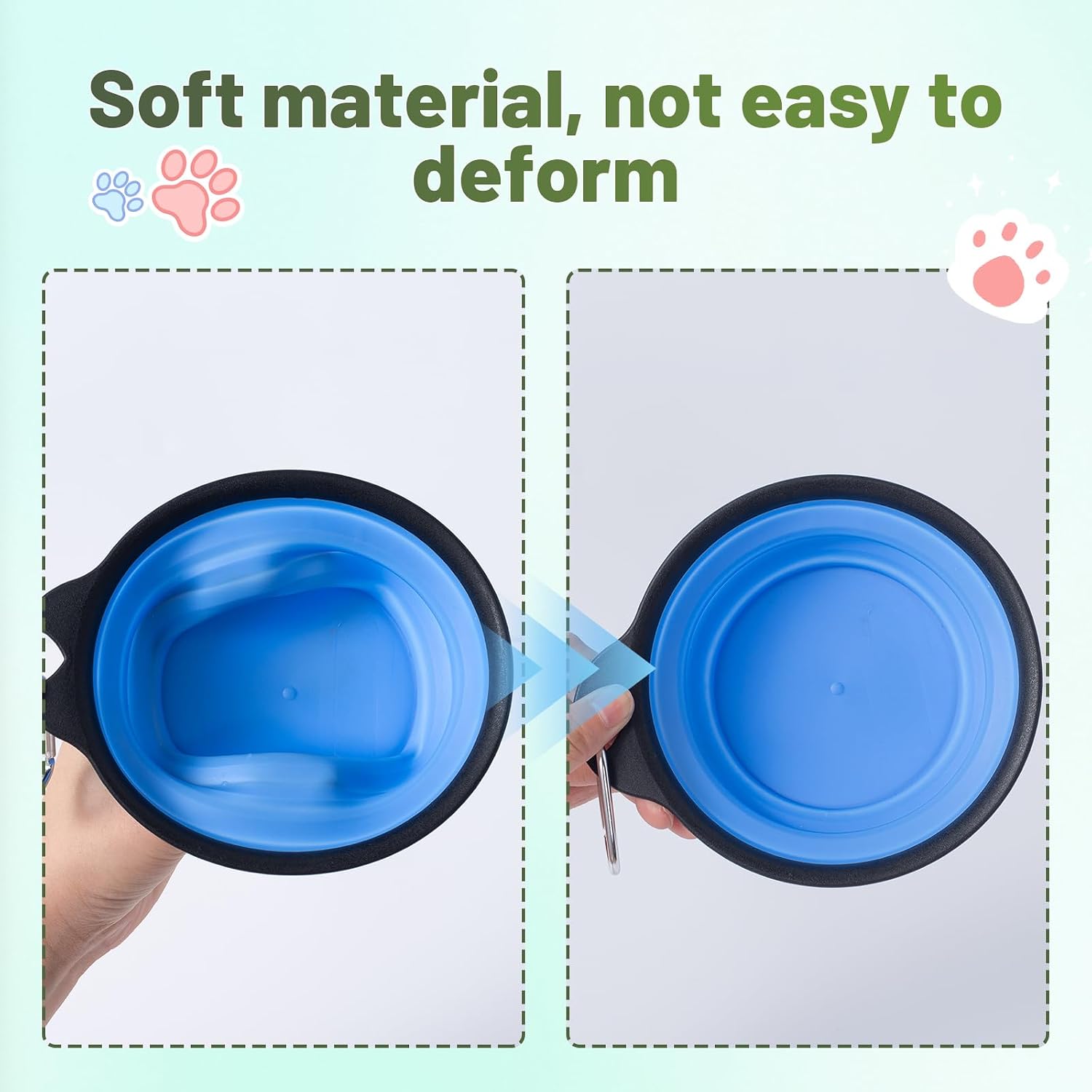 Dog Bowls Collapsible Pet Travel Feeder, 2Pack Integrated Molded Reinforced Rim Cat Water Dish Lightweight Foldable Food Dispenser for Pets Walking Parking Camping,Green and Blue,Small