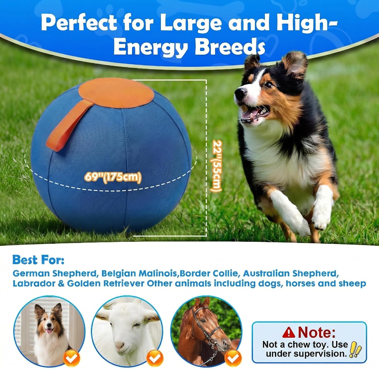 Portable 22-Inch Herding Ball for Dogs Australian Shepherds, Dog Herding Ball Outdoor Training Set for Working Animals with Durable Oxford Fabric Cover, Air Pump, Storage Bag & Gift Box Included